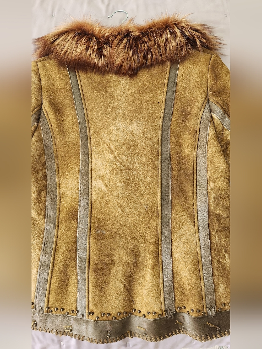 Vintage Genuine Tan Shearling Jacket with Genuine Fur Collar - Picture 12 of 16